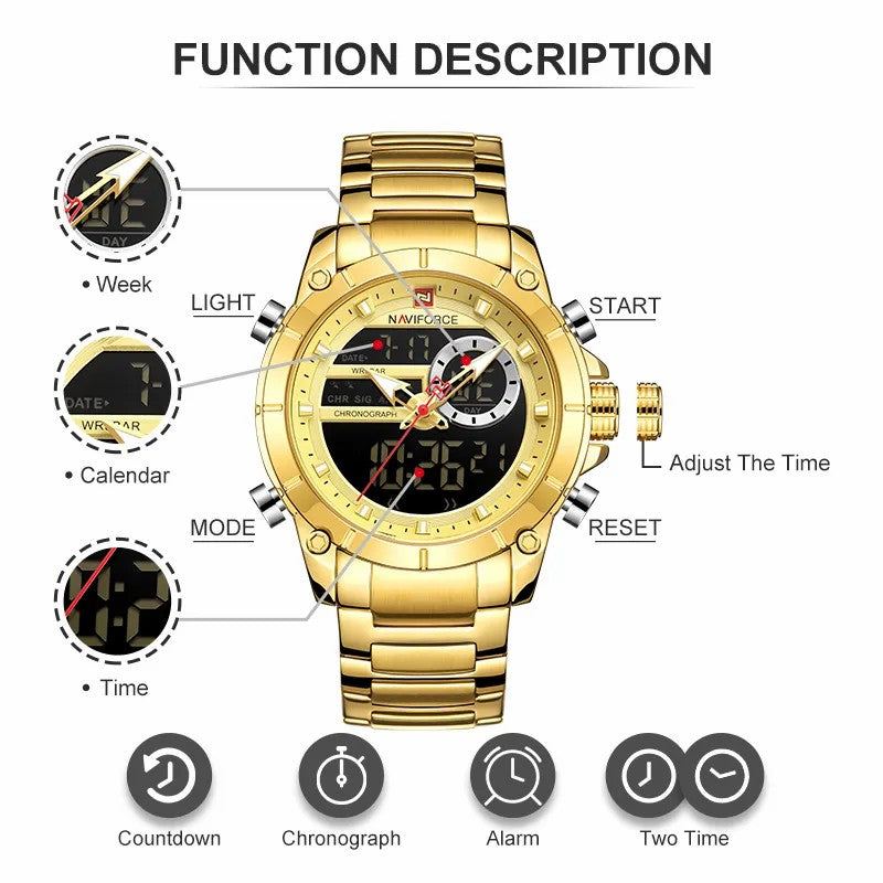 Naviforce 9163 | Poder Dual en tu Muñeca – Reloj Deportivo y Elegante para Hombres con Estilo
