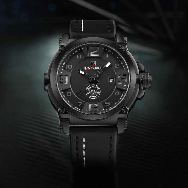 Naviforce 9099 | Estilo Militar con Correa de Cuero – El Reloj que Impone Presencia