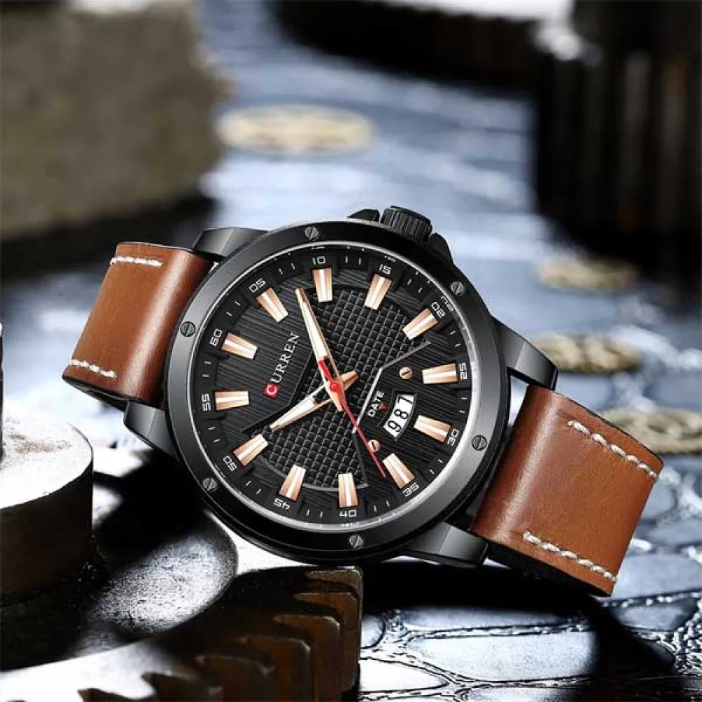 Curren 8376 | Esfera Grande y Correa de Cuero – Estilo Casual con Función Diaria