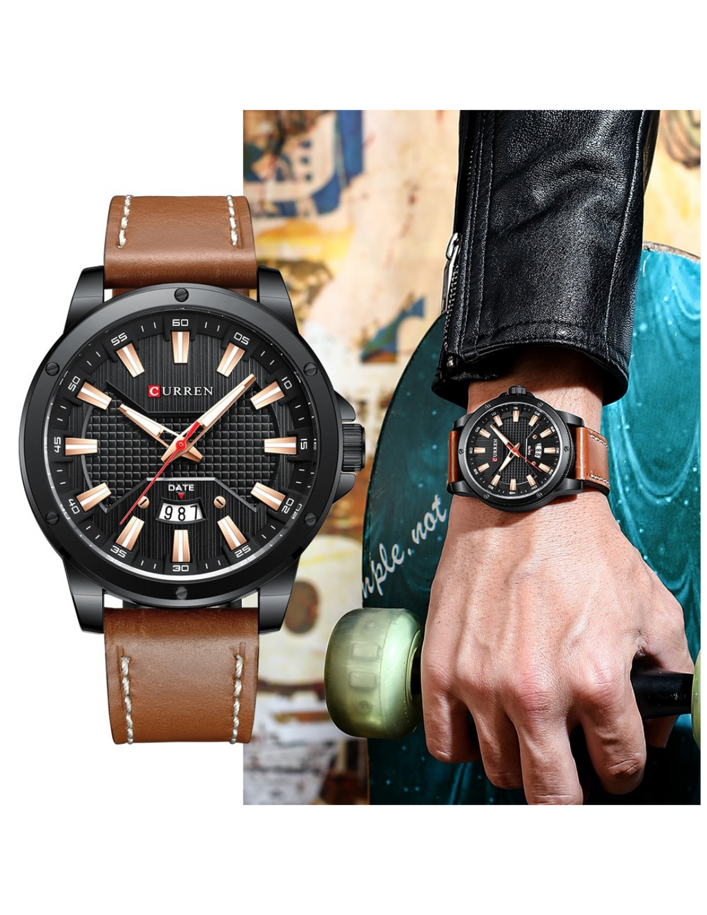 Curren 8376 | Esfera Grande y Correa de Cuero – Estilo Casual con Función Diaria