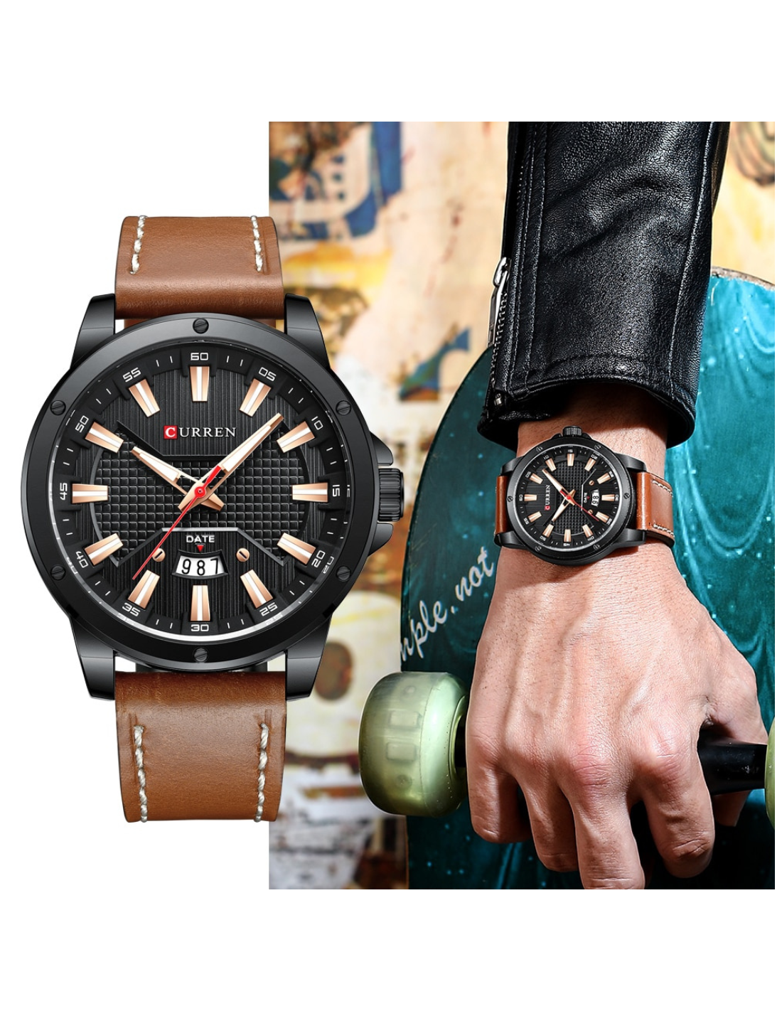 Curren 8376 | Esfera Grande y Correa de Cuero – Estilo Casual con Función Diaria